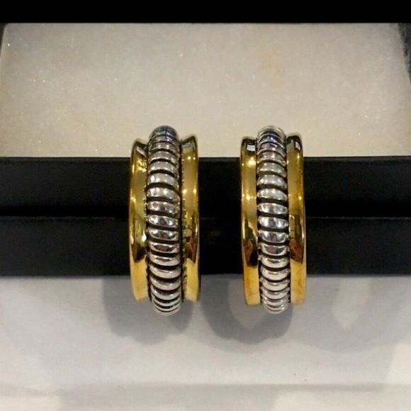 SILPADA P0382 Sterling Silver 925 Two Tone Hoop Earrings NIB - Picture 1 of 10
